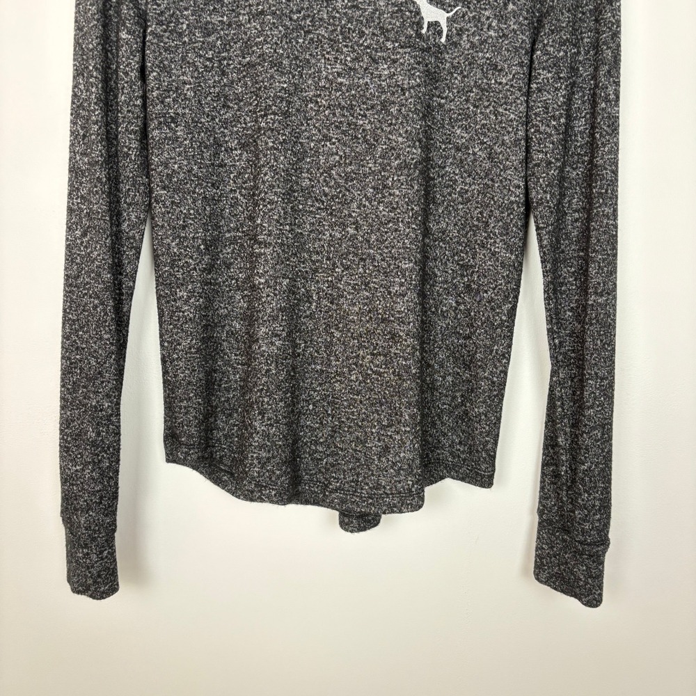 PINK Victoria's Secret‎ Womens Long Sleeve Sleepwear Top M Gray Glitter Dog Logo - Picture 5 of 12